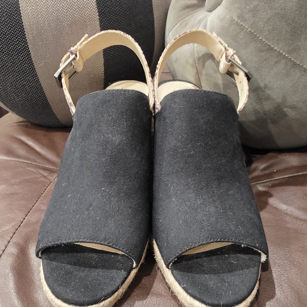 Life Stride Black Suede Wedge Sandals with Snake-Print Strap - Picture 2 of 6